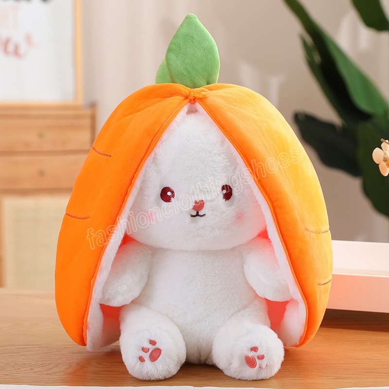 18cm Kawaii Fruit Transform Bunny Plush Toy Lovely Rabbit Turn to Carrot Strawberry Dolls Stuffed for Children Sweet Gift