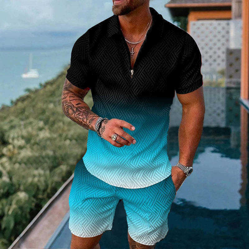 Men's Tracksuits Men's Tracksuit Casual Summer Short Sleeve Polo Shirt Shorts Suit Two-Piece Set Male Clothing Geometric 3D Print Clothes For Man W0329