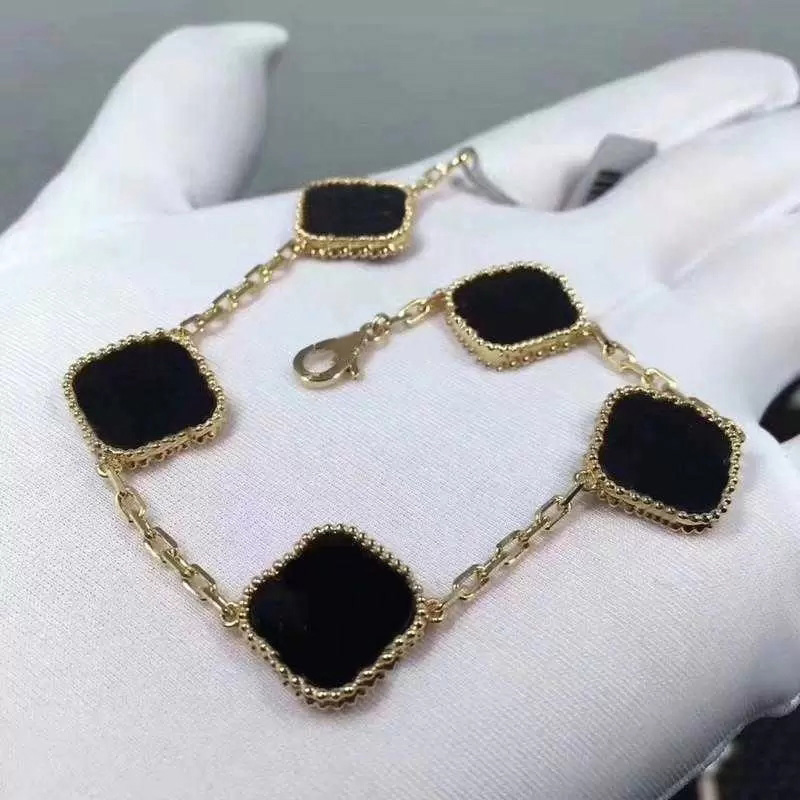 Designer de luxo moda charme trevo pulseiras para meninas mulheres 13mm flor ouro preto branco vermelho verde pulseira festa casamento Jewel228N