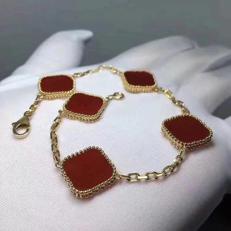 Designer de luxo moda charme trevo pulseiras para meninas mulheres 13mm flor ouro preto branco vermelho verde pulseira festa casamento Jewel228N