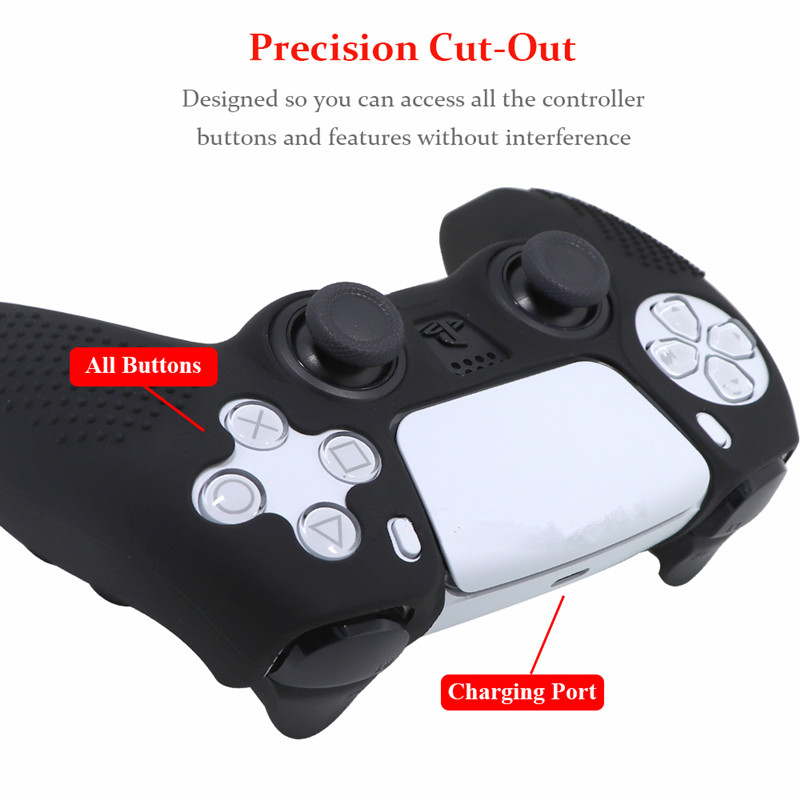 Anti-slip Siliconenbedekking Skin voor PlayStation DualShock 5 PS5 Controller Camouflage Afdrukken Solid kleurenkas duimstok Grip Cap 19 kleuren