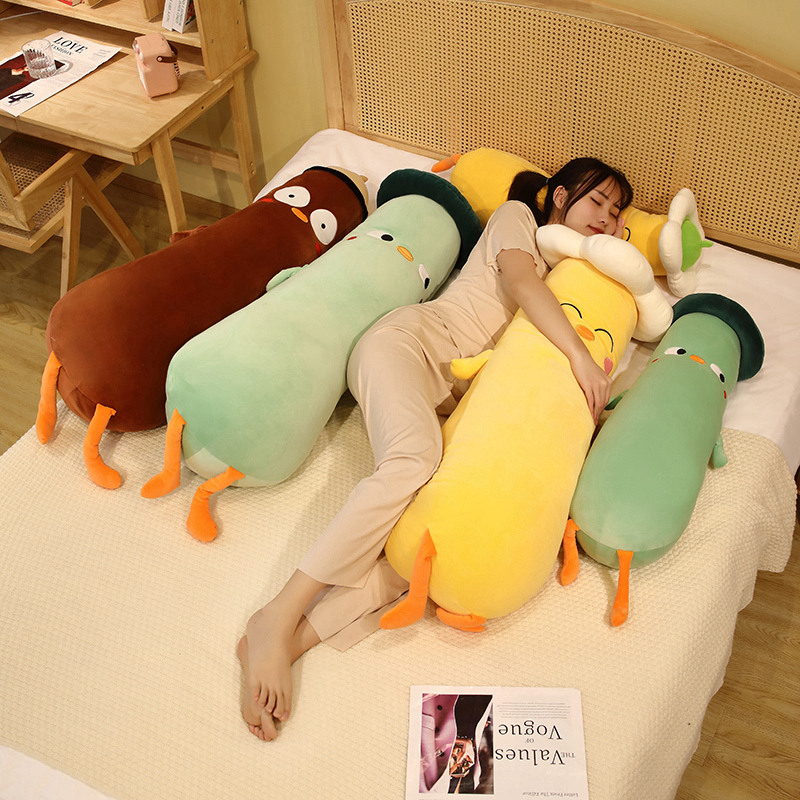 Poulet drôle longue bande en peluche lit pince à dormir jambe Kawaii doux mignon jeter oreiller envoyer des filles