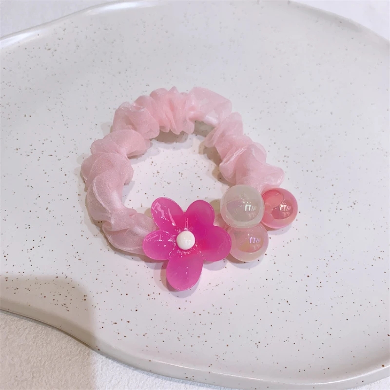 2023 Nieuw Korea Fashion Girl Princess Ponytail Hair Accessories Children's Zoete kleurrijke bloemen kralen Dunne darm haarring