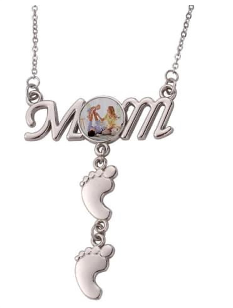 Sublimazione mamma clavicola collana con piedi forniture feste cerchio personalizzato e nome inciso portafortuna piede bambino collana ciondolo mamma regalo festa della mamma 11