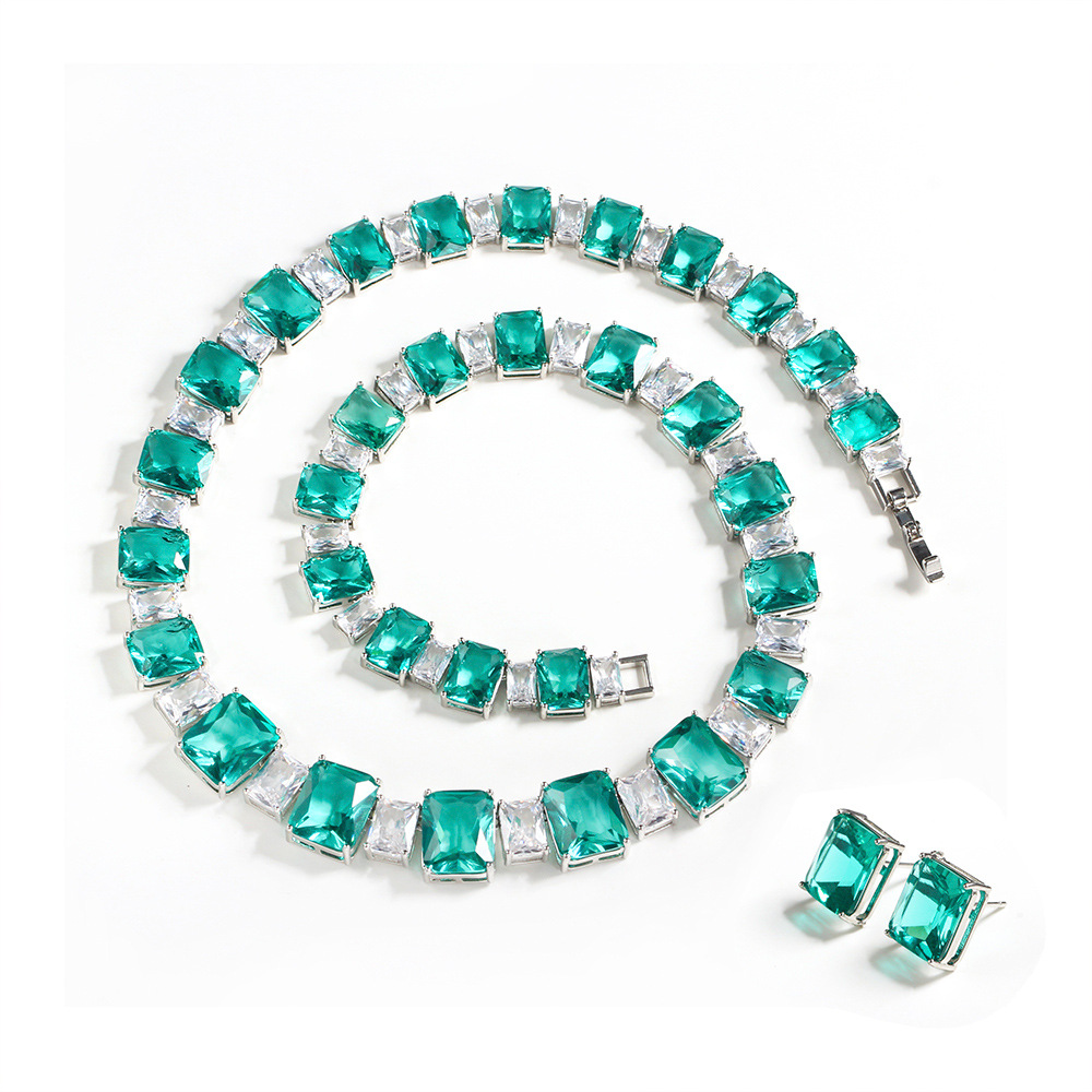 Trendy Lab Emerald Diamond Jewelry set 14K Gold Wedding Chocker Collier Boucles d'oreilles pour les femmes Ensembles de mariée Bijoux de fiançailles