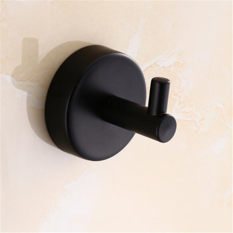 Matt Black Coat Racks Handdukkrok Rund Base Robe Hook Wall Mounted 304 Rostfritt stål Klassiskt badrumstillbehör