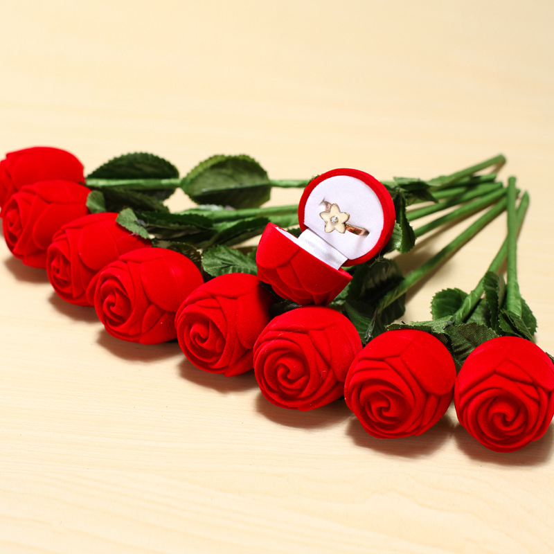 Boîte à bagues en forme de Rose rouge, cadeau de saint-valentin, boîte à bagues en proposition créative, K0823
