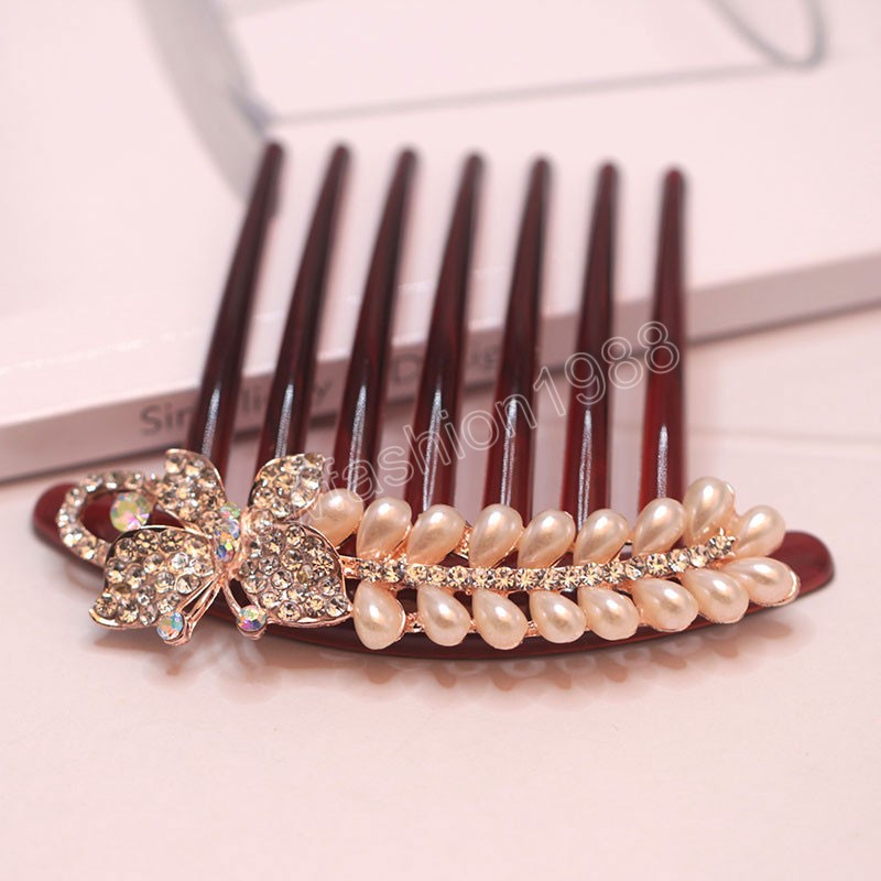 Seven-Tooth Hair Comb Crystal Rhinestone Hairpin Imitation Pearl Coil Hair Headwear Wedding Party Fashion Hair Accessories