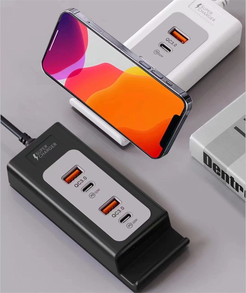 Chargeur USB 65W 4 ports Charge rapide 3.0 Station d'adaptateur de chargeur rapide PD 3A QC3.0 Chargeur de téléphone pour iPhone xiaomi Huawei Samsung avec boîte