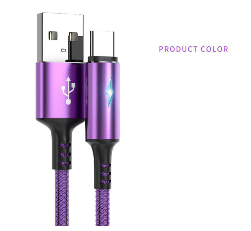 USB Type C 3A 케이블 LED Xiaomi Redmi Samsung S32 Huawei Type C 데이터 충전 케이블 용 빠른 충전 휴대폰 와이어