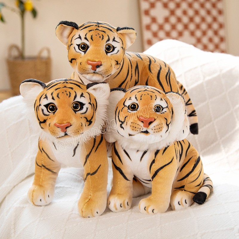 حول الحياة الحقيقية Lion Tiger Leopard Toys جميلة الحيوانات البرية دمية محشوة ناعم للأطفال الأولاد عيد ميلاد عيد الميلاد