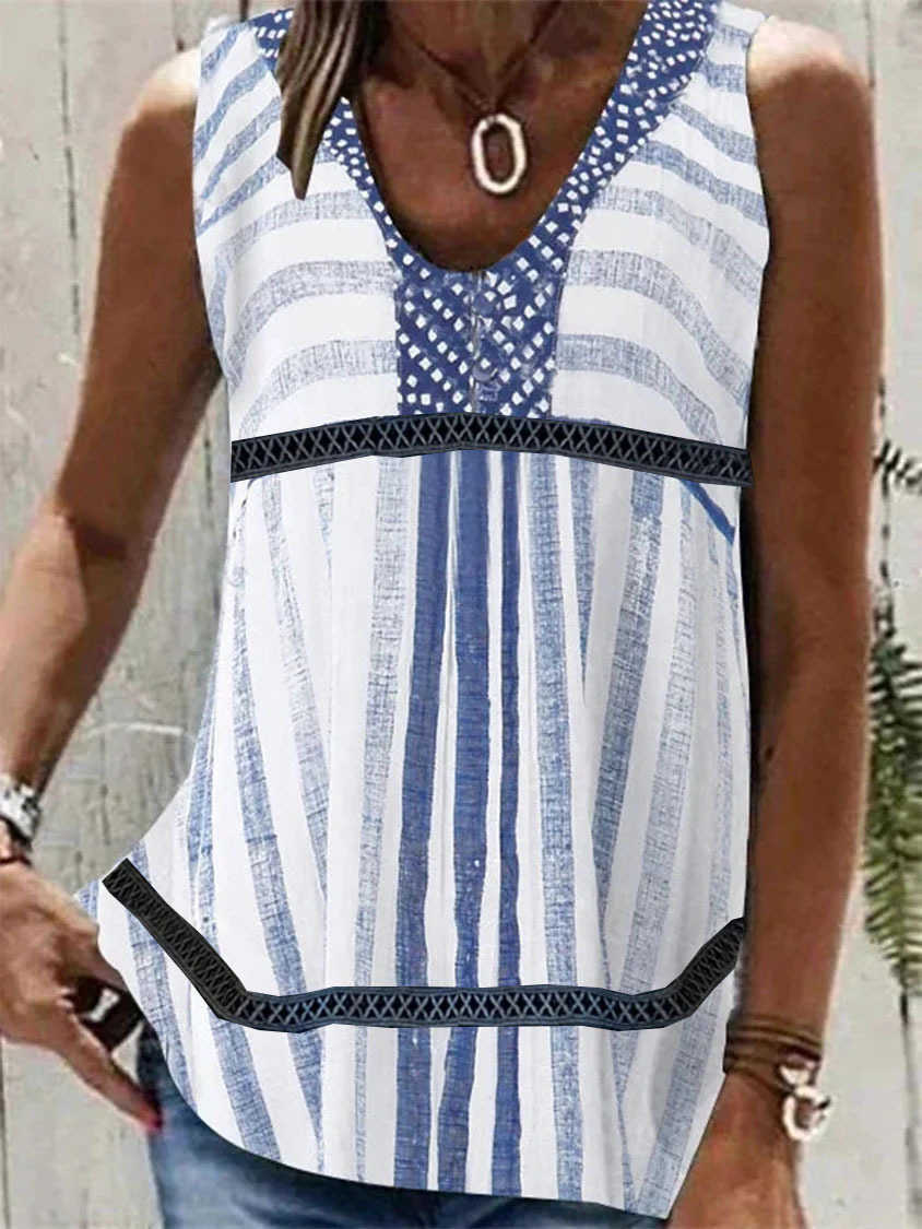 2023 New Summer Women's Tank Top Printed Panel Tops Sleeveless T Shirt Plus Size S-5xl Vest Women Clothing