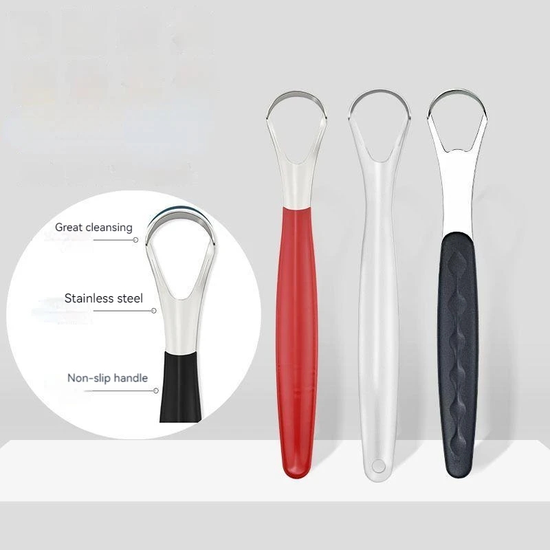 Rostfritt stål tungskrapa oral renare borste färskt andningsrengöring belagd tandborste hygienvårdsverktyg