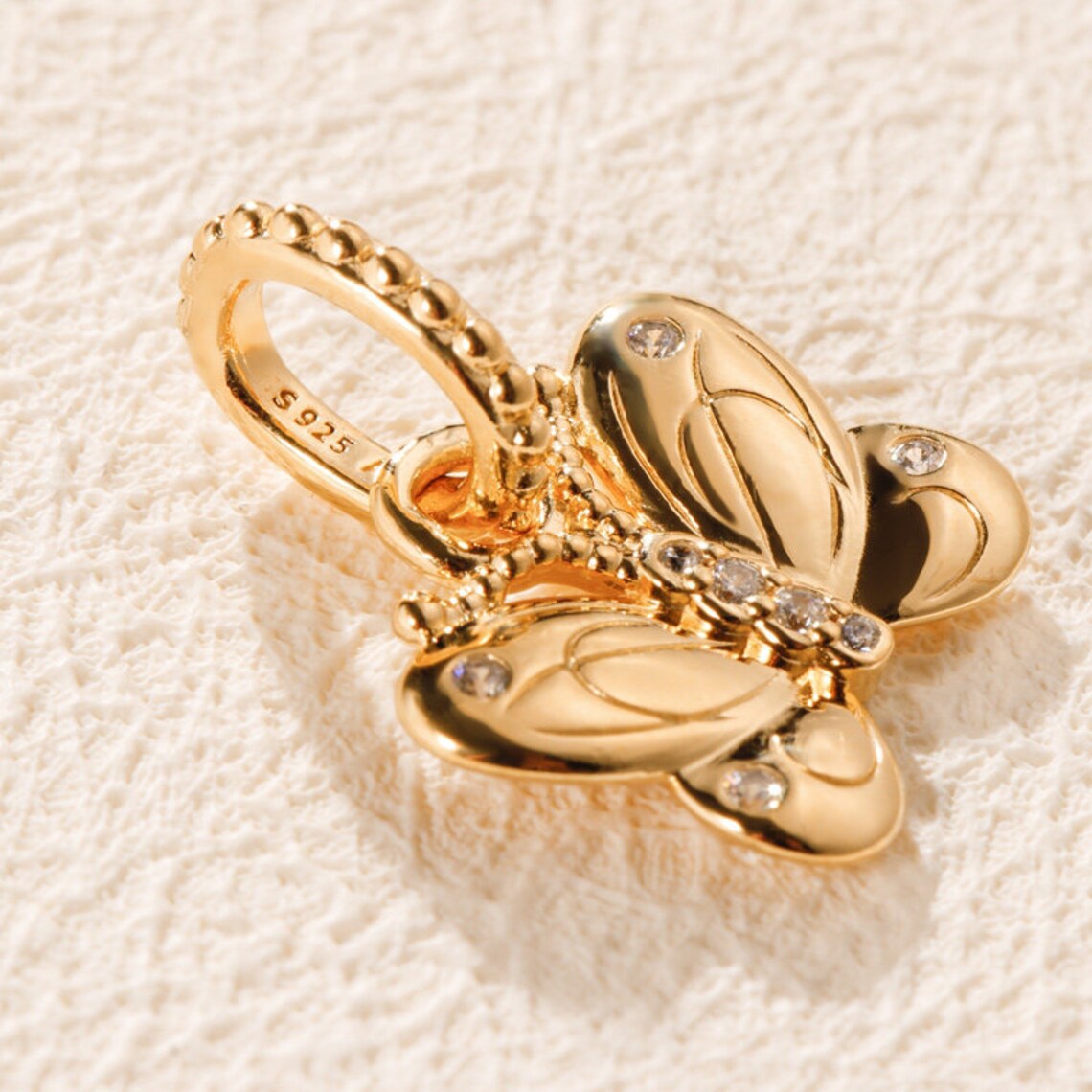 14K żółte złoto metalowe splowane motyle kroczy z urok pasuje do europejskiej pandora biżuteria bransoletki
