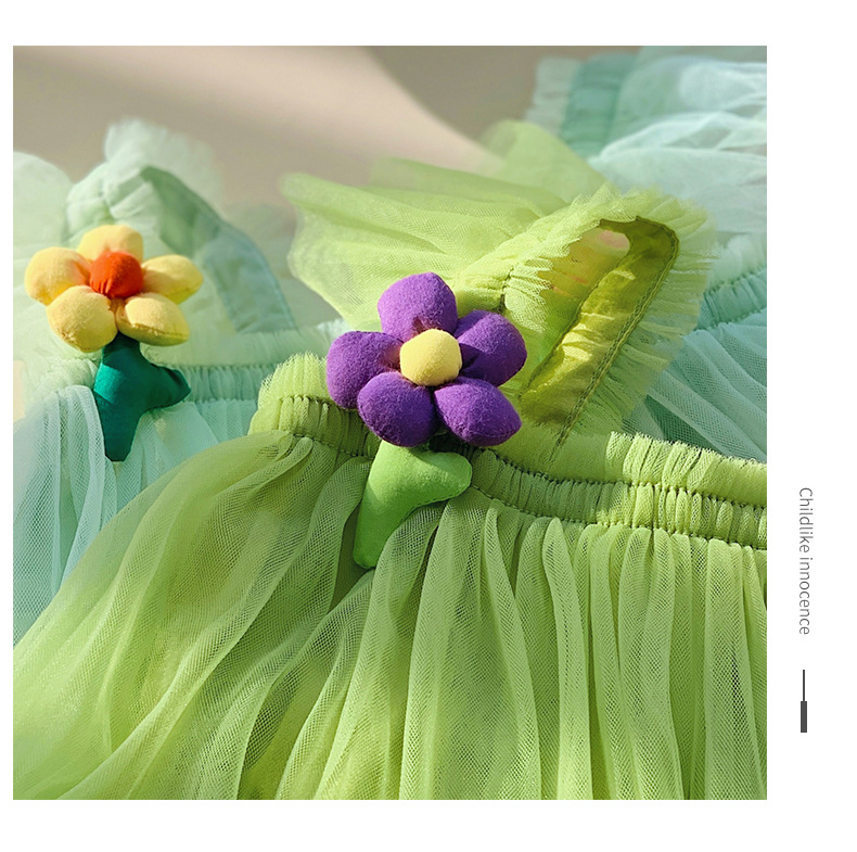Filles Robes Bébé Designer Vêtements 3D Fleurs Maille Gaze Robe A-ligne Fly Manches Princesse Robe Boutique Enfants D'été Pompous Robe De Mode Jupes Robe D'été BC544