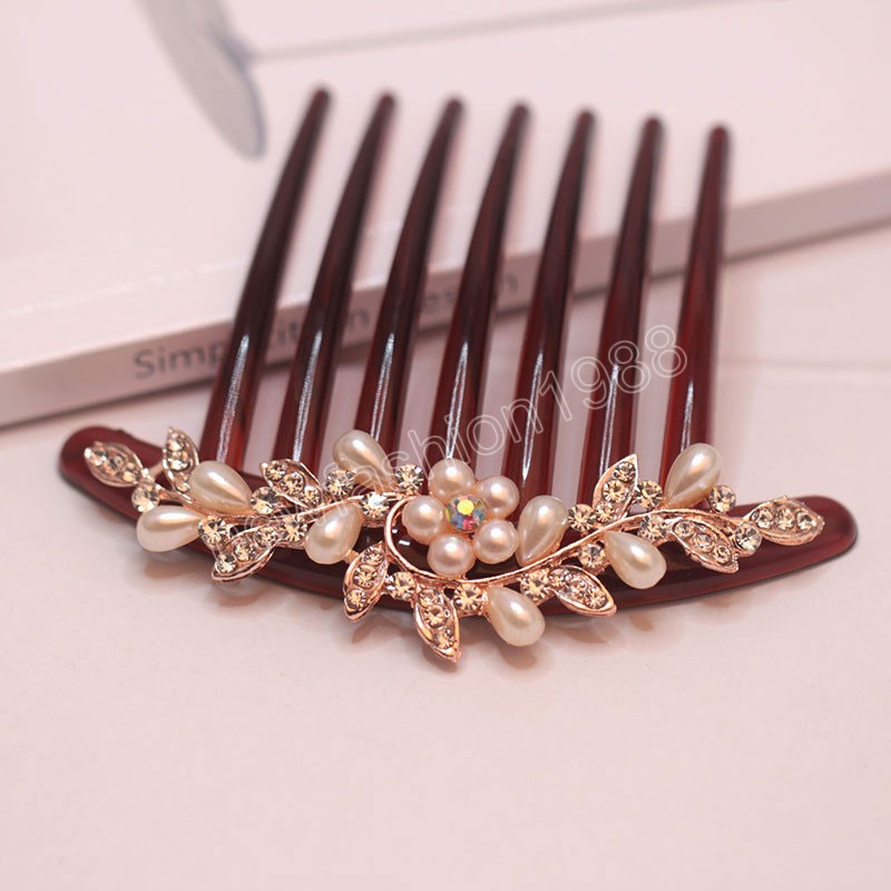 Seven-Tooth Hair Comb Crystal Rhinestone Hairpin Imitation Pearl Coil Hair Headwear Wedding Party Fashion Hair Accessories