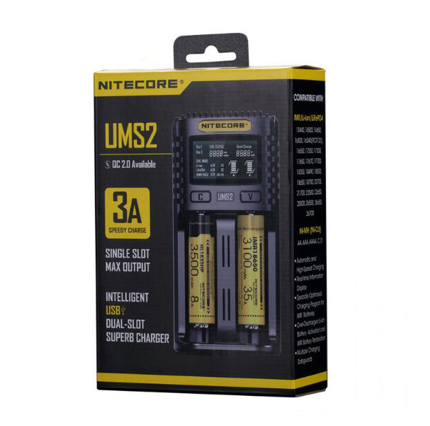 Authentic NITECORE UMS4 UMS2 Chargers LCD Display Intelligent QC Fast Charging 4A Large USB 4 2 Dual Slots Charge for IMR 18650 20700 21700 Universal Li-ion Battery