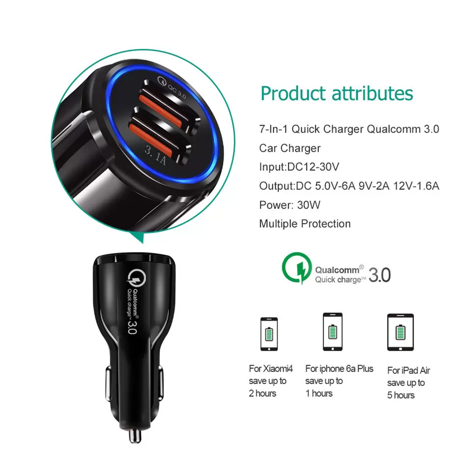 QC 3.0 Carregador de carro rápido portas USB portas 6A Adaptador de energia Fast Adaptive Cars Chargers para iPhone 14 Samsung com pacote de varejo