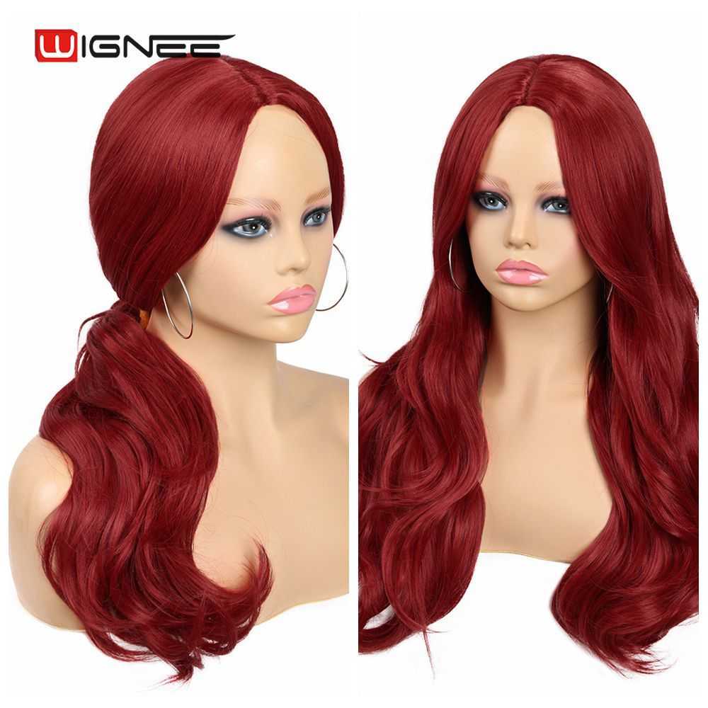 Perruques synthétiques Wignee ondulé longue perruque synthétique rouge pour les femmes partie moyenne cheveux fibre résistante à la chaleur américain Cosplay naturel Sexy pour 230227