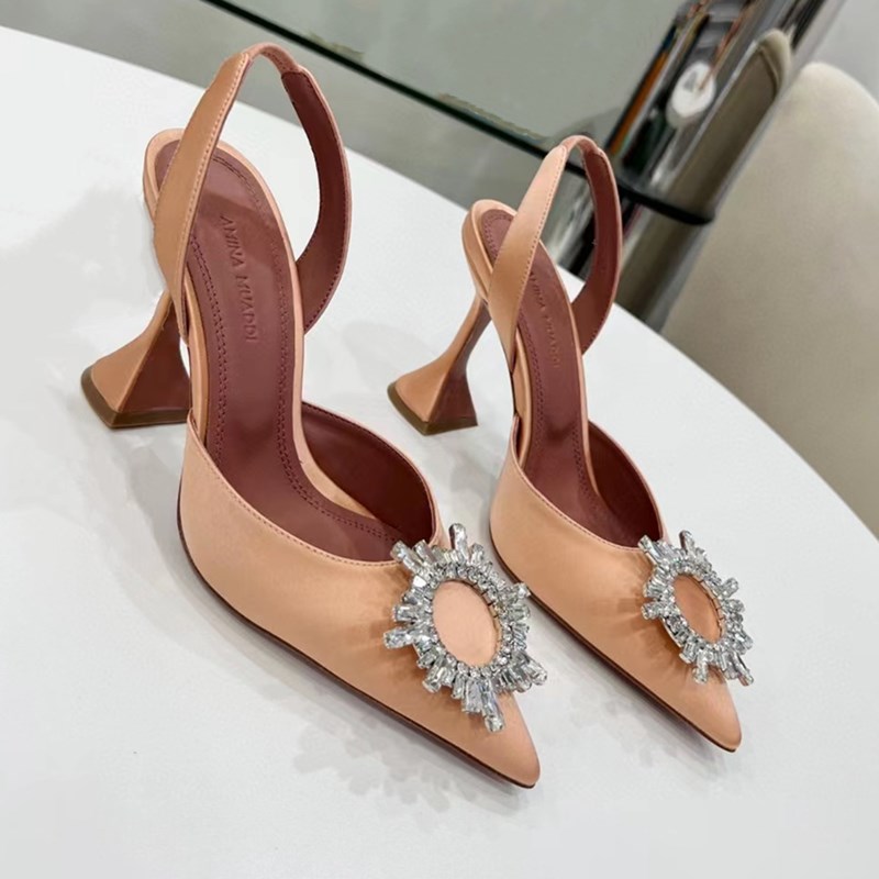 Amina muaddi Begum Kristal verfraaide gesp vlek Pumps schoenen spoel Hakken sandalen dames luxe ontwerpers Geklede schoen Avond Slingback sandaal 9,5 cm maat 35-42