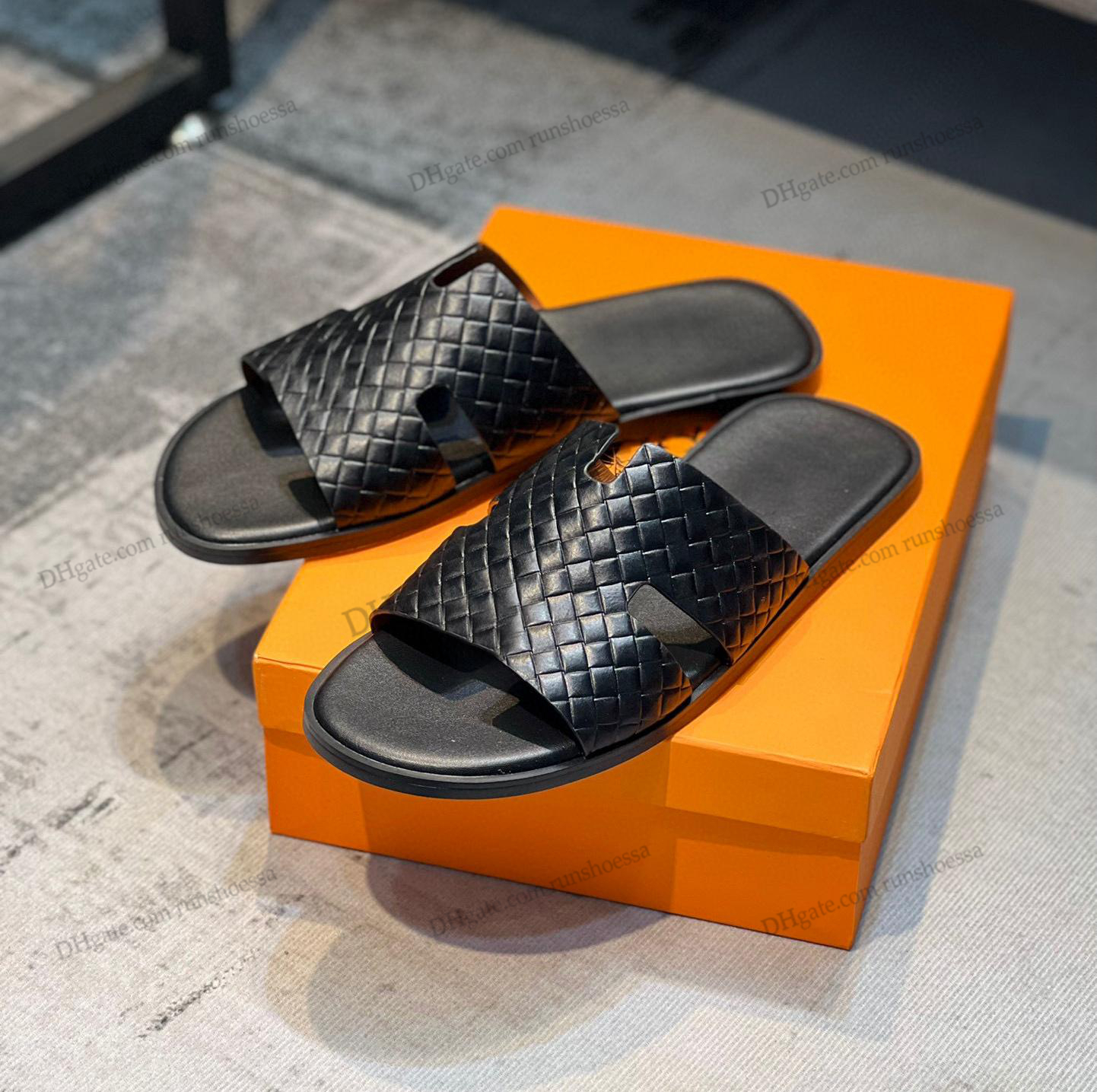 Män tofflor designer läder sandaler flip flop arv kalvskinn sandaler sommar lat stor strand casual glides storlek 38-46