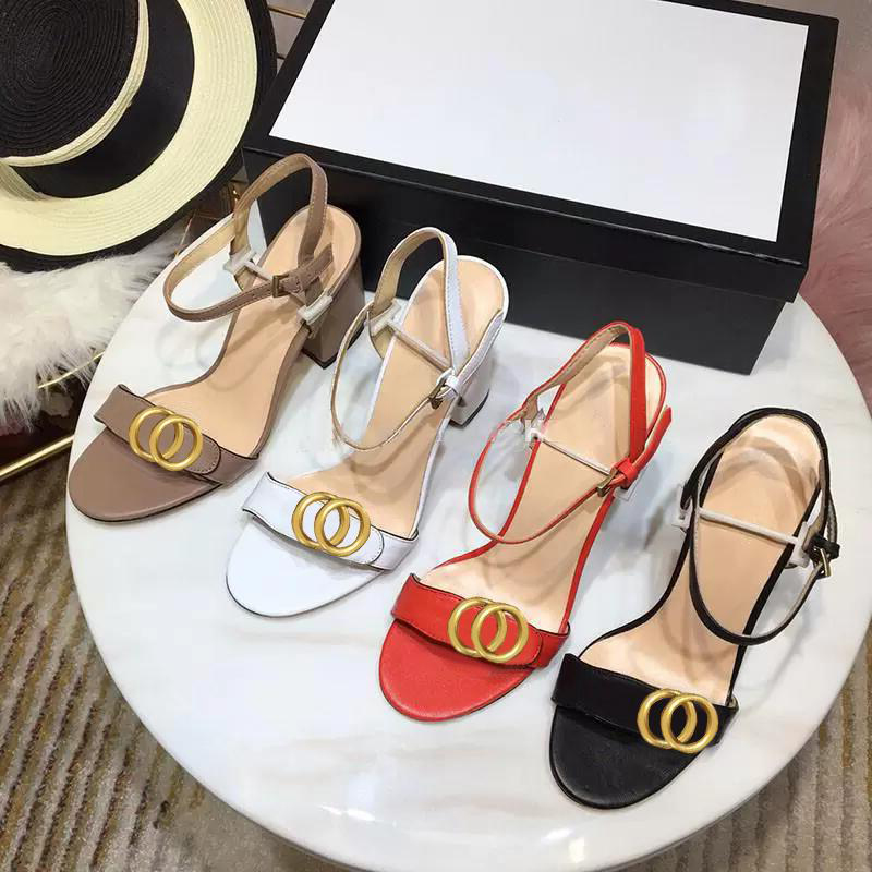 2023 Kvinnor Luxury Designer Shoes High Heeled Sandals Classic Fashion Leather Womens Dance Shoe Sexiga klackar Suede Lady Metal Belt Buckle Thick Heel Woman Shoes With Box