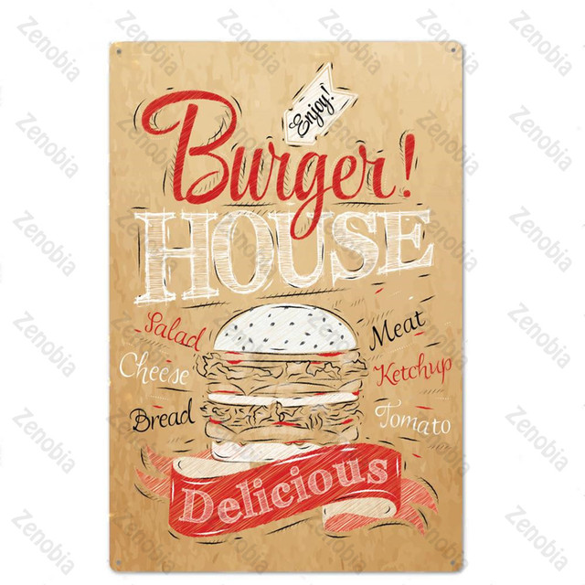 Fastfood Metal Tin Sign Metal Poster Vintage Style Wall Decor Plate Bar Bistro Cafe Kitchen Home Decor Plate 30X20cm W03