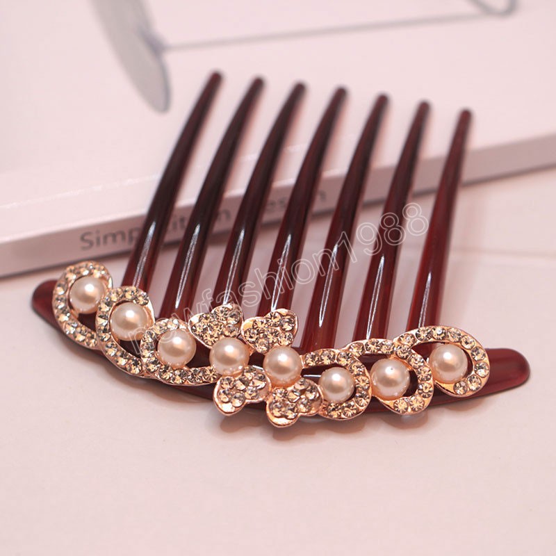 Seven-Tooth Hair Comb Crystal Rhinestone Hairpin Imitation Pearl Coil Hair Headwear Wedding Party Fashion Hair Accessories