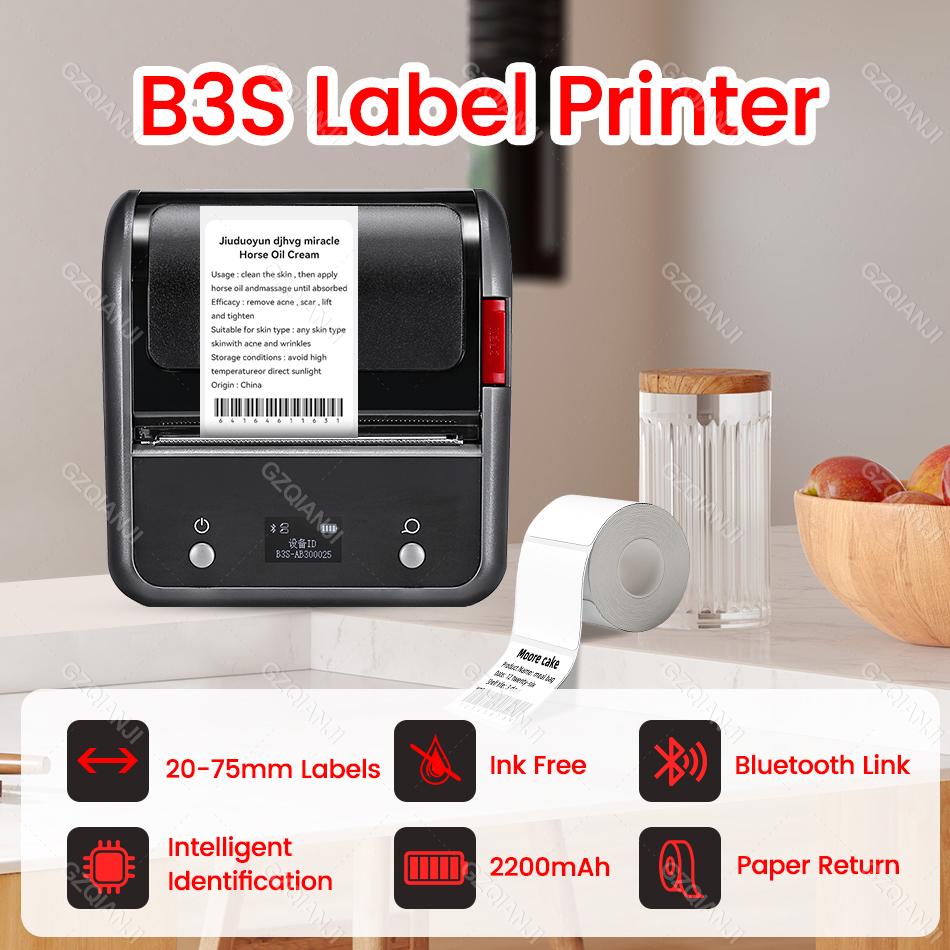 20- 75mm Thermal Label Printer BT Label Maker Sticker Machine for IOS Android Phone with Label Paper Roll Waterproof