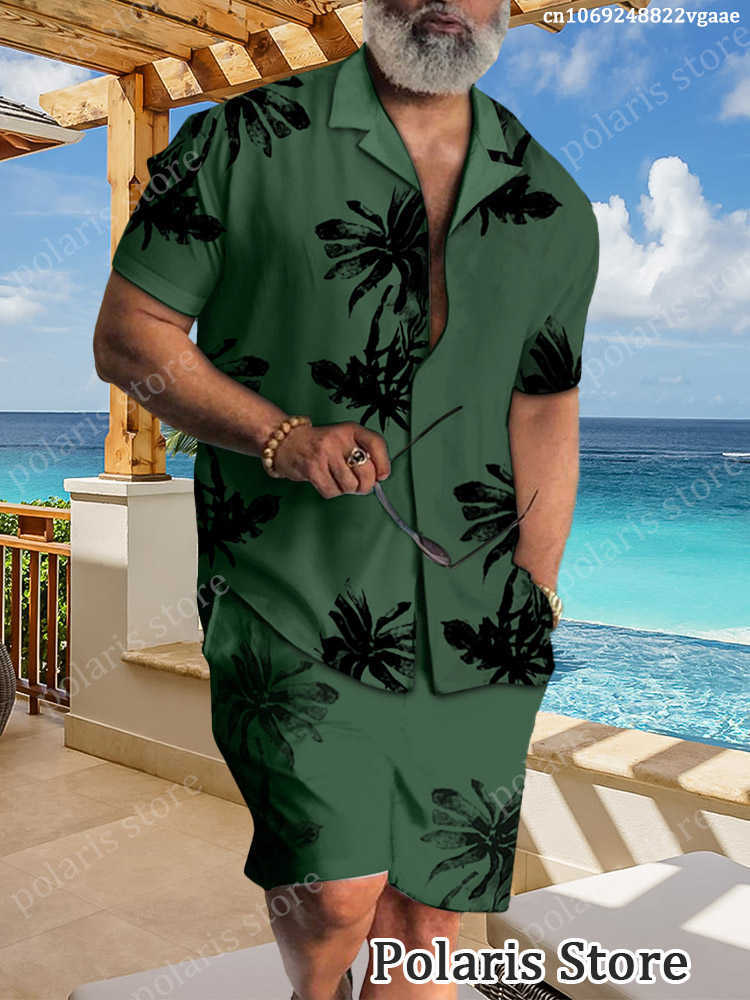 Tracksuits voor heren Summer Beach Kleding Men Hawaiiaans shirt Set 2 -delige outfit knoop omhoog Shirts Coconut Tree Gedrukte knop Up T -shirts Vakantie W0329