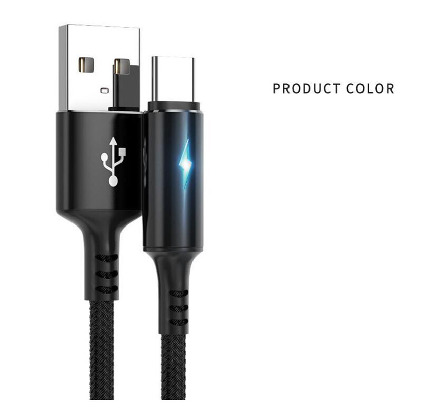 USB Type C 3A 케이블 LED Xiaomi Redmi Samsung S32 Huawei Type C 데이터 충전 케이블 용 빠른 충전 휴대폰 와이어