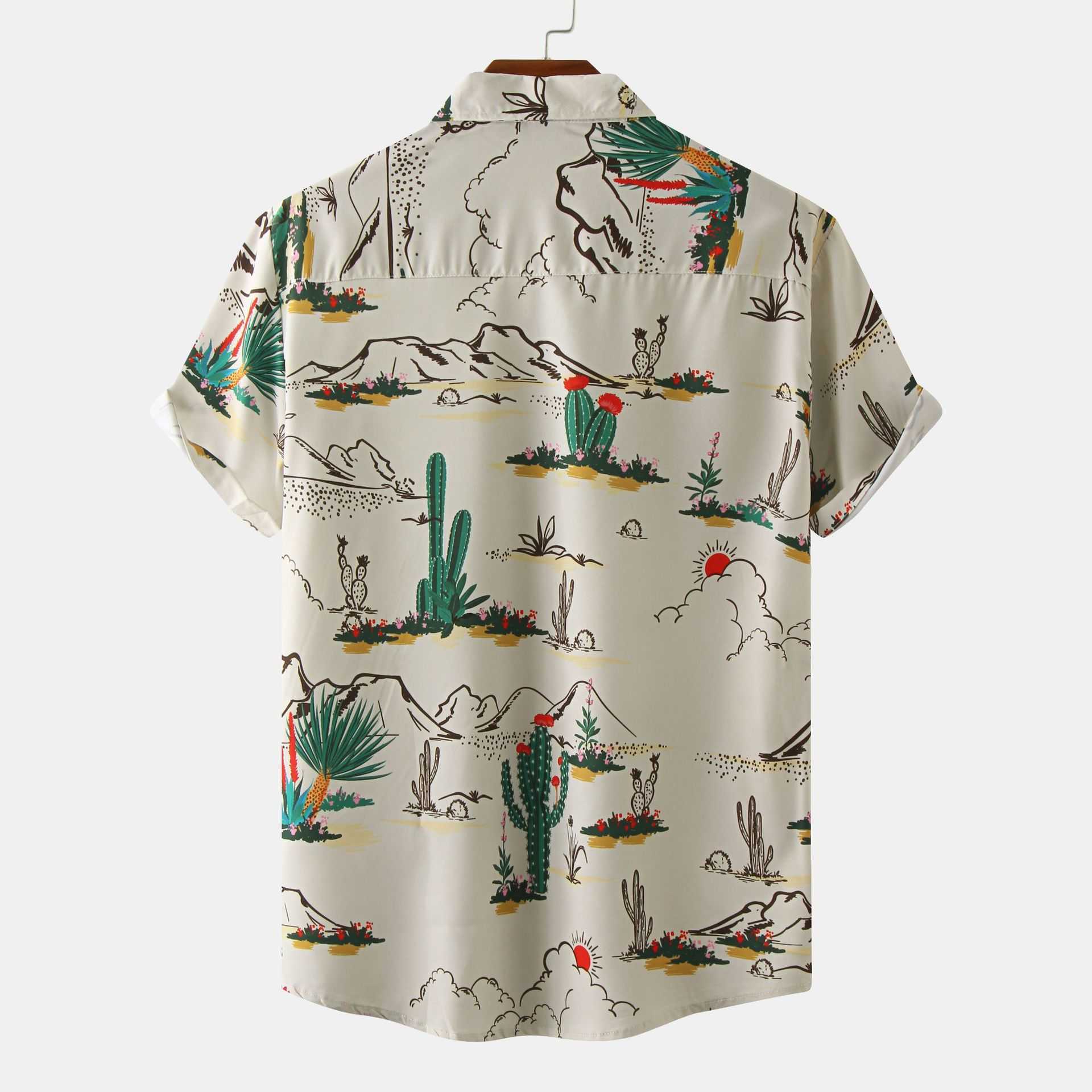 Camisas casuais masculinas masculinas Cactus vintage praia floral Aloha camisas casuais manga curta botão de verão para a camisa havaiana de homens roupas de férias de festa w0328