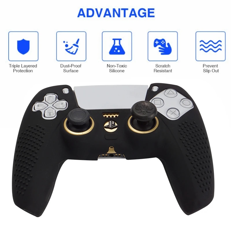 Anti-Slip Silikon Kapak Playstation için Cilt Dualshock 5 PS5 Denetleyici Kamuflaj Baskı Düz ​​Renk Kılıfı Başparmak Çubuk Kavrama Kapağı