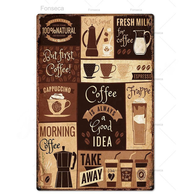 Rétro café métal étain signe plaque en métal mur art décor à la maison pour cuisine café café bar décoration plaque rétro art affiches peinture 30 x 20 cm W03