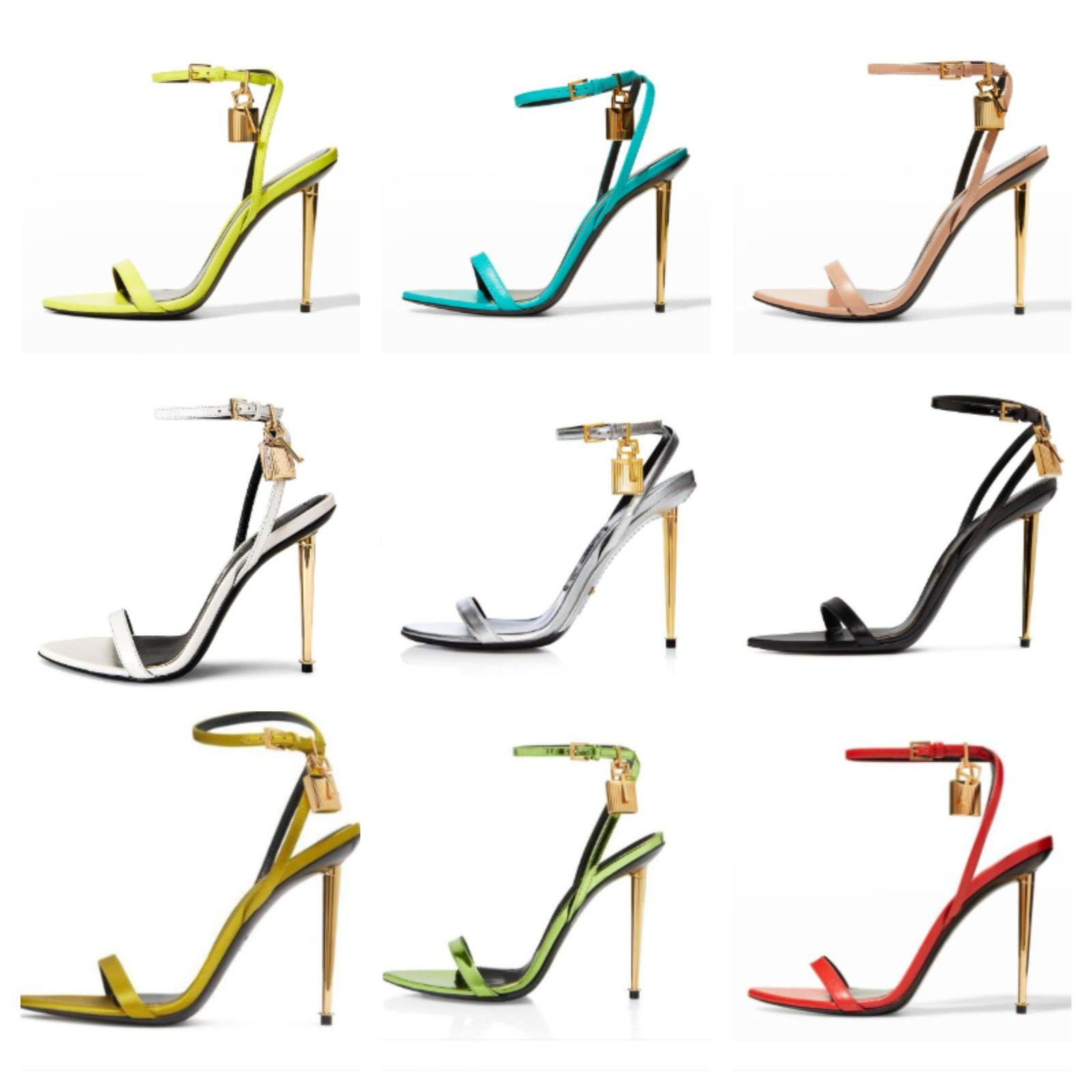 2023 vrouwen 23s elegant luxemerkschoenen hangslot punty naakte sandalen schoenen hardware lock en sleutel vrouw metaal stiletto ontwerper high hiel feest trouwjurk schoen