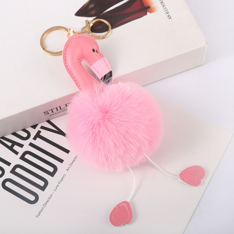 Flamingo Keychain Plush Keychain Soft Cotton Key Chain Women's Fur Bag Accessories