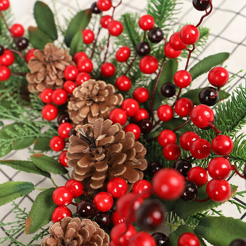 Dekorative Blumenkränze Weihnachten Rattan Kiefer Natürliche Zweige Beeren Zapfen Liefert Haustürdekoration Für Neujahr P230310