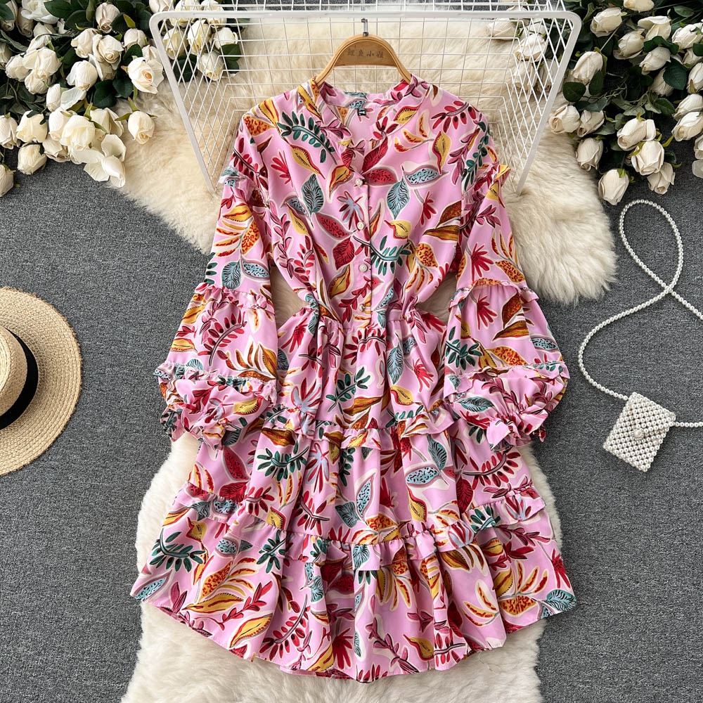 New Chic Casual Dresses Long Flare Sleeve Mini Dress Women Autumn Fashion Ruffles Slim High Waist A-line Party Vestidos 2023