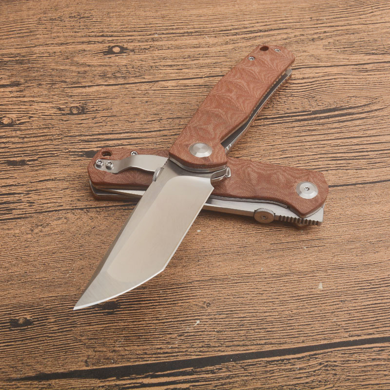 Promotion G3501 Couteau pliant de poche D2 Satin Tanto Point Blade CNC Brown G10 Tôle d'acier inoxydable Poignée Roulement à billes Extérieur EDC Folding Knife