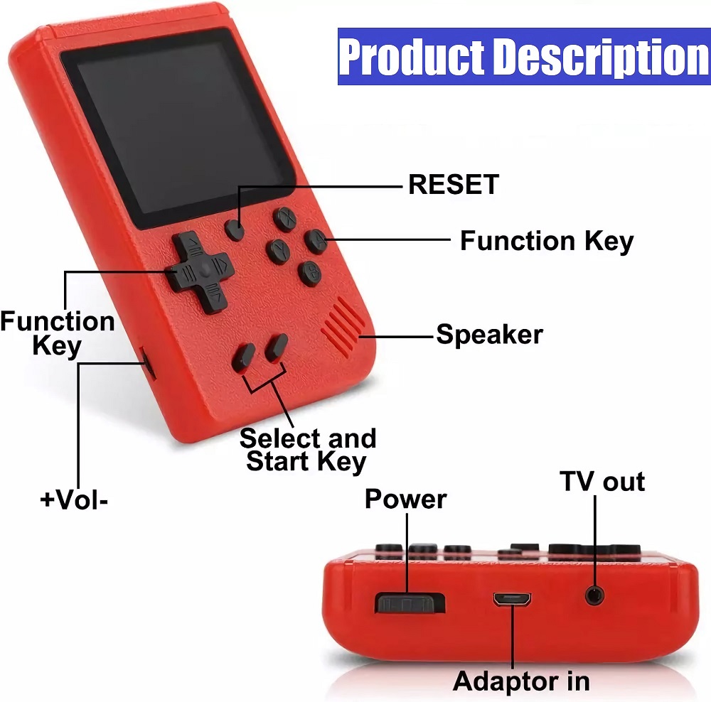 Mini dobra o jogo portátil de jogos portáteis, console de vídeo retro pode armazenar 400 jogos 8 bits coloridos lcd 838d