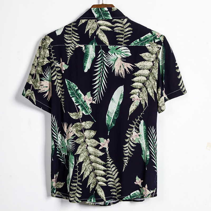 Camisas casuales para hombres Camisa de manga corta de verano de poliéster y algodón para hombres Patrón tropical Transpirable Playa hawaiana Camisas masculinas Blusa casual para hombres W0328
