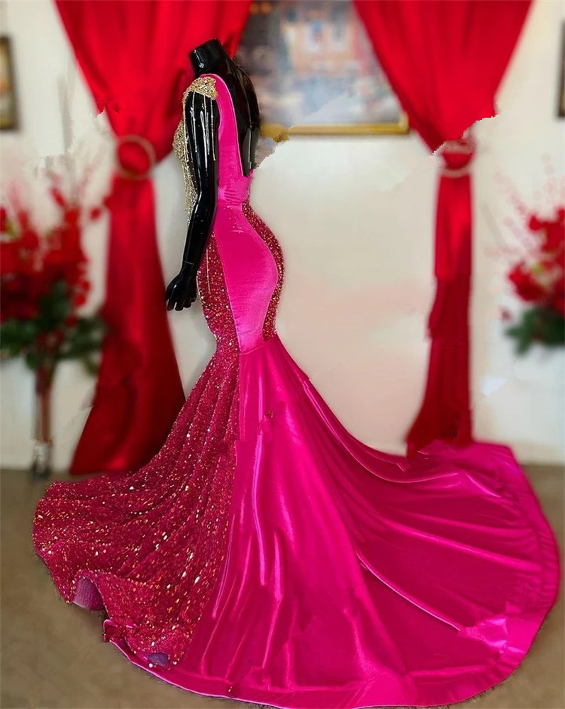 Abiti da ballo lunghi scintillanti con scollo a O ragazze nere Nappa con perline con paillettes aso ebi occasioni da sera Abiti da festa Sirena