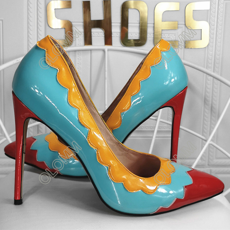 Olomm, nuevos zapatos de tacón de aguja para mujer, zapatos de tacón de aguja con encaje brillante, zapatos de vestir de es con punta en pico, tallas de EE. UU. 5-15
