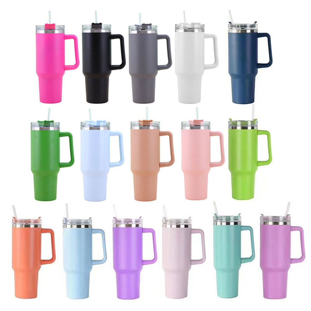 40oz Tumblers With Handle 40 oz Stainless Steel Thermos Cup Insulated Coffee Mugs With Lids and Straws Large Capacity Water Bottle Flask 1200ml