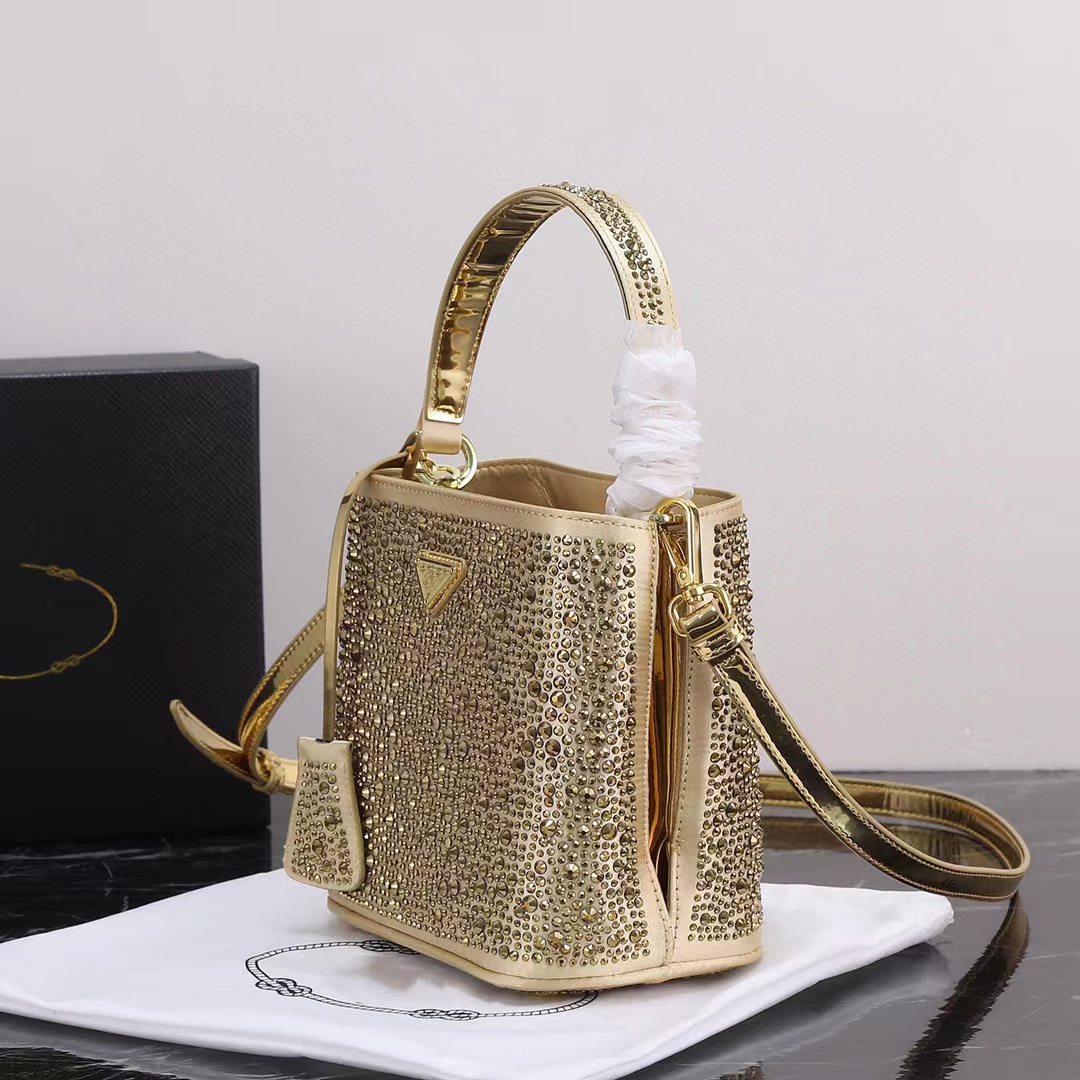 Borsa a tracolla Fashion Bucket Crystal Diamond Metal Paillettes Logo Borsa di lusso classica in vera pelle di grande capacità