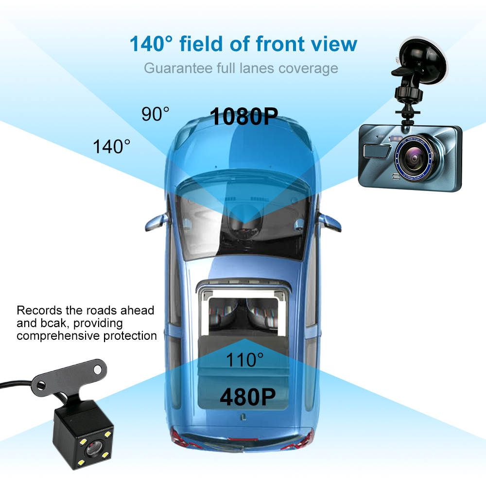 J16 Voiture DVR Enregistreur Vidéo Dash Caméra 1080P Vue Arrière Double Lentille 4 Full HD G Sensor Portable Cycle Enregistrement Dash Cam Dashcam