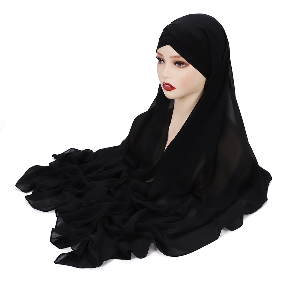 Hijabs Chiffon Hijab Scarf с Cross Jersey Caps Bonnt Brand Design Muslim Scarf