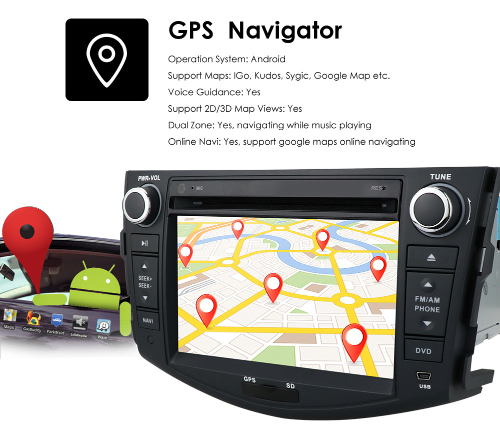 7 pollici 16G Car dvd Radio Player Android Unità di Testa Toyota RAV4 2006-2012 Navigazione GPS Mp5 Multimedia con dvd