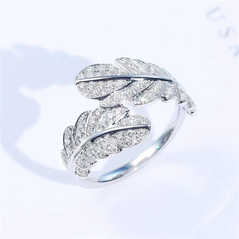 Feather Finger Ring AAAAA Zircon 925 Sterling Silver Engagement Wedding Band Rings for Women Bridal Birthday Party Jewelry Gift