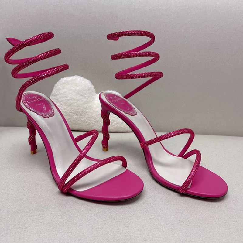 Сандалии высокие каблуки. Отсуть обувь сандаловый дизайнер роскошный дизайнер хрустальный лодыжка на извилистый 10-миллиметровый модный каблук для женской Rene Caovilla 35-43Size